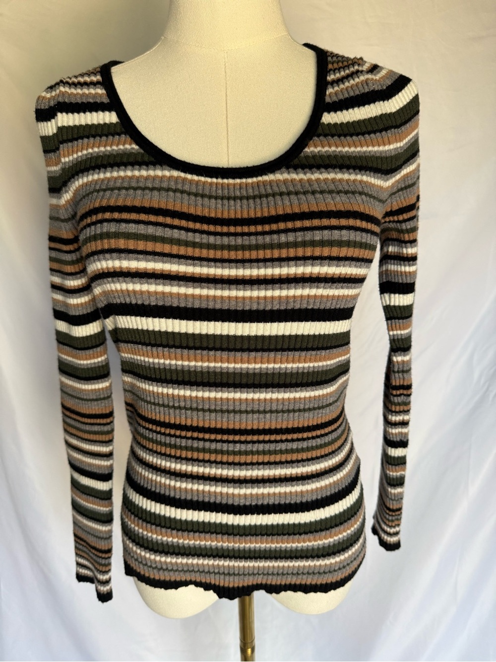 Banana Republic Striped Ribbed Knit Sweater Long Sleeve Earth Tone Twilightcore
